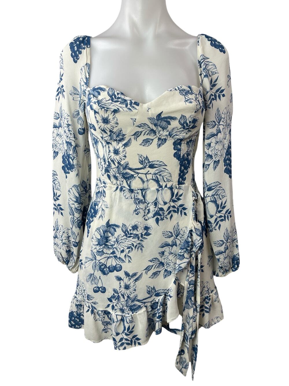 Reformation Cammi Georgette Women's Floral Long Sleeve Ruffled Mini Wrap Dress 8